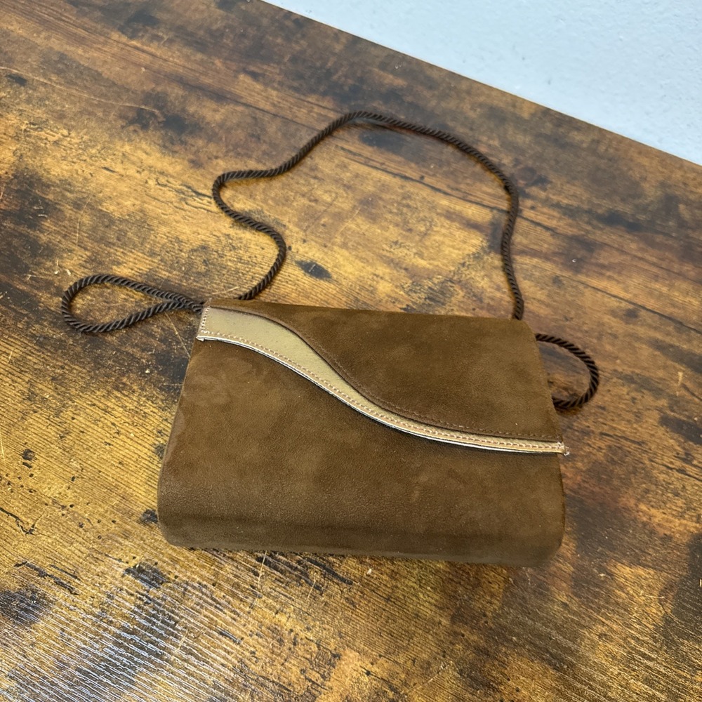 Vintage Saks Fifth Avenue Brown Faux Suede Soft Shell Purse Cord Handle NWOT